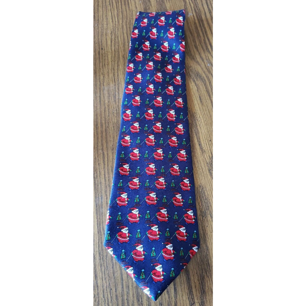 Addiction Christmas Santa Claus Holiday Necktie Blue With Sled Tie